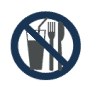 A plate with silverware and a stop symbol indicates no eating allowed.