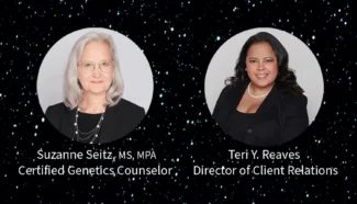 Fairfax EggBank Certified Genetics Counselor, Suzanne Seitz, MS, MPA, and Director of Client Relations, Teri Reaves in a webinar about expanded genetic testing.