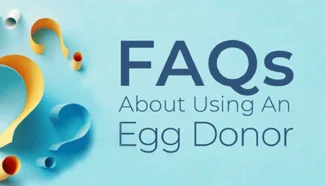 A light blue banner with question marks reads "FAQs about using an egg donor."