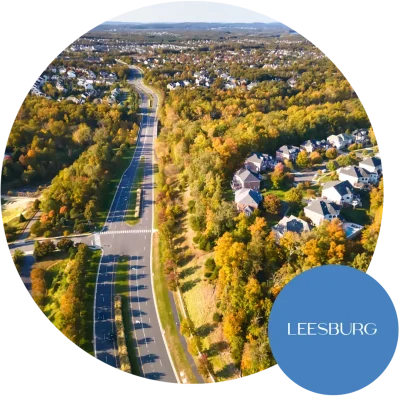 A view of the rolling hills, roads, and homes in Leesburg, VA from above. Become an egg donor in Virginia today!
