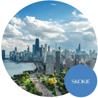 Cityscape of Chicago, near Skokie, IL. Become an egg donor in Illinois today!