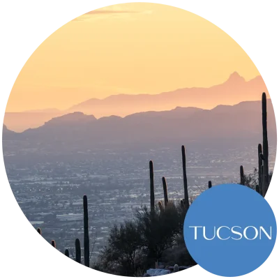 View of Tucson, AZ at sunset. Become an egg donor in Arizona today!